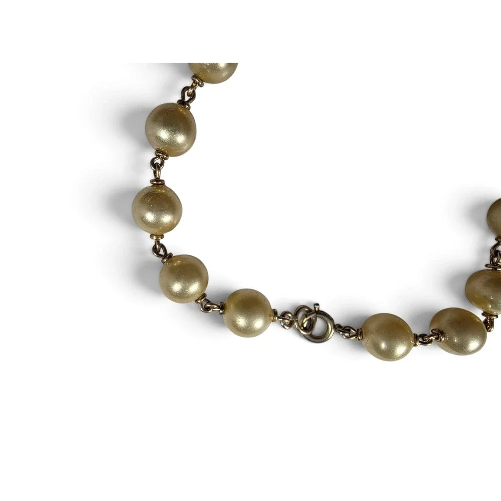Vintage Gold Tone Champagne Faux Pearl Link Bracelet Round Simulated Pearls 7.5